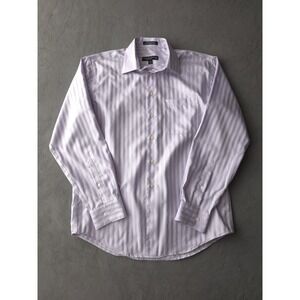 Vintage 2000s Pronto Uomo Couture Purple Striped Cotton Dress Shirt M 15.5